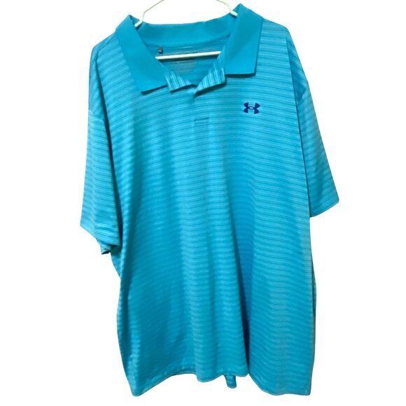 Under Armour Mens Polo Shirt 4XL Blue Pinstripe Preppy Sporty Golf School Casual - Picture 2 of 6